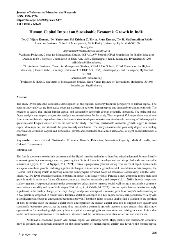 (PDF) Human Capital Impact on Sustainable Economic Growth in India