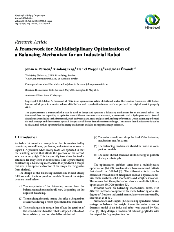 (PDF) A Framework for Multidisciplinary Optimization of a Balancing ...