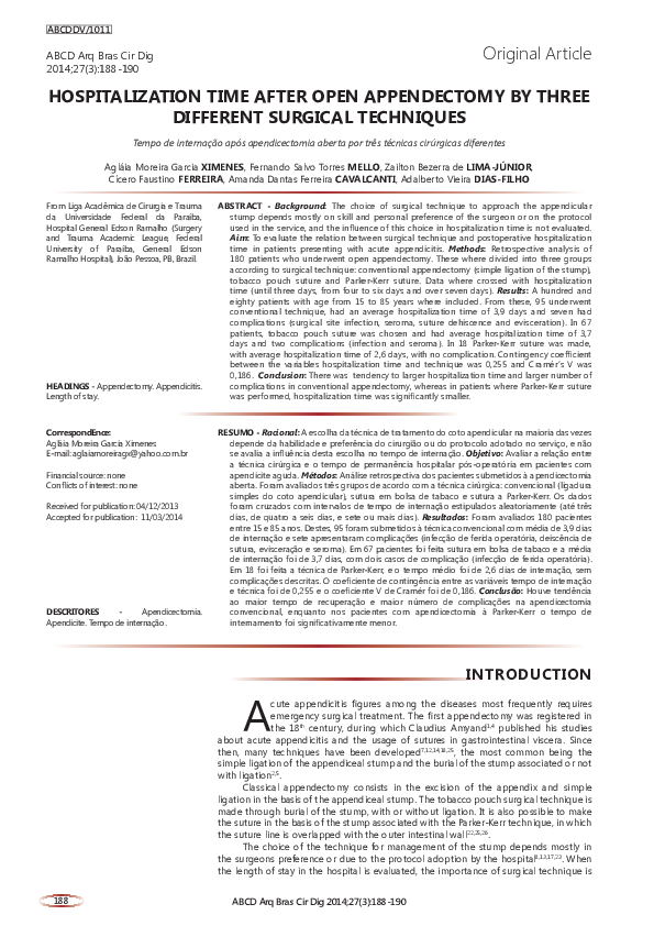 (PDF) Hospitalization time after open appendectomy by three different ...