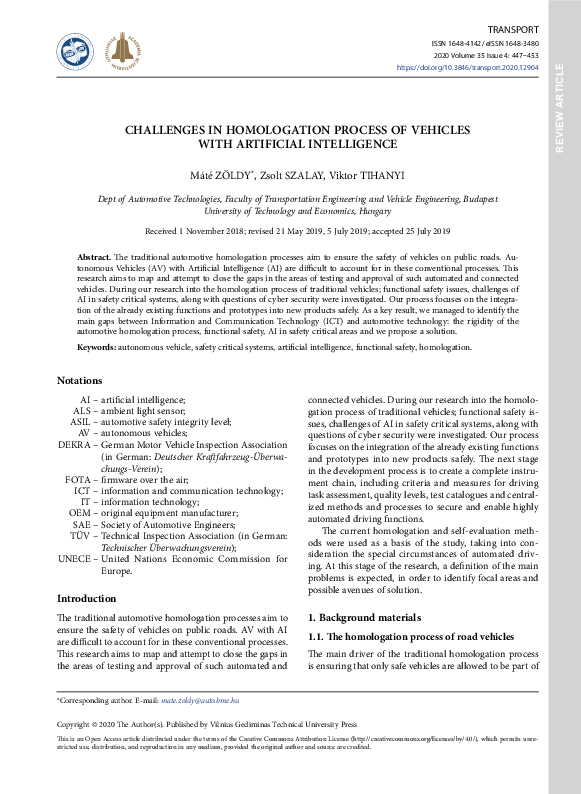 (PDF) Challenges in Homologation Process of Vehicles with Artificial ...