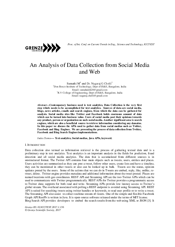 (PDF) An Analysis of Data Collection from Social Media and Web