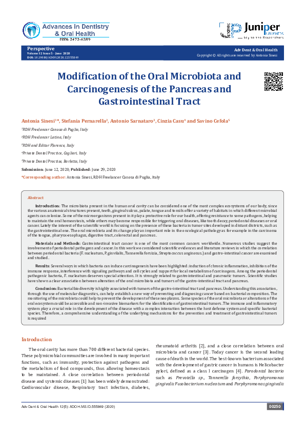 (PDF) Modification of the Oral Microbiota and Carcinogenesis of the ...