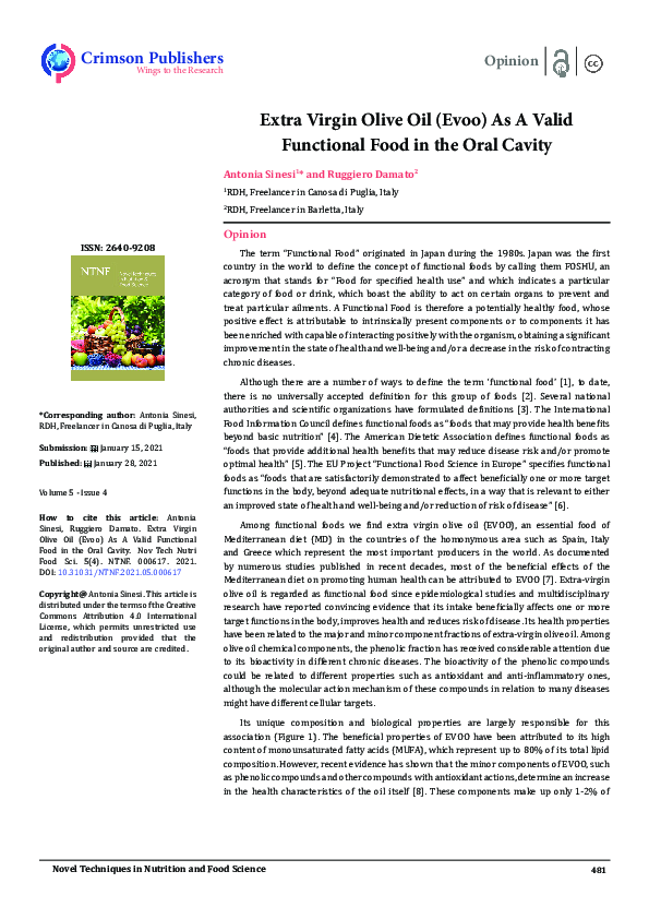 (PDF) Extra Virgin Olive Oil (Evoo) As A Valid Functional Food in the ...