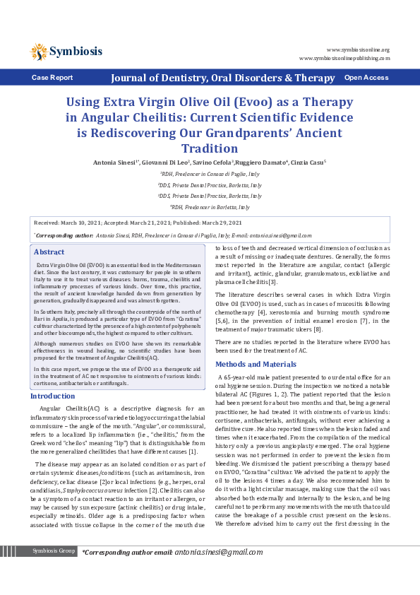(PDF) Using Extra Virgin Olive Oil (Evoo) as a Therapy in Angular ...