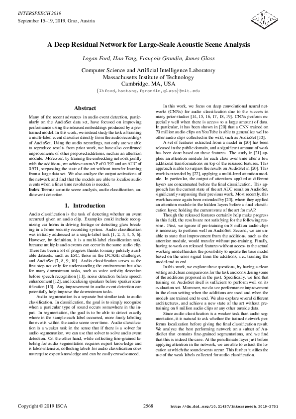 (PDF) A Deep Residual Network for Large-Scale Acoustic Scene Analysis
