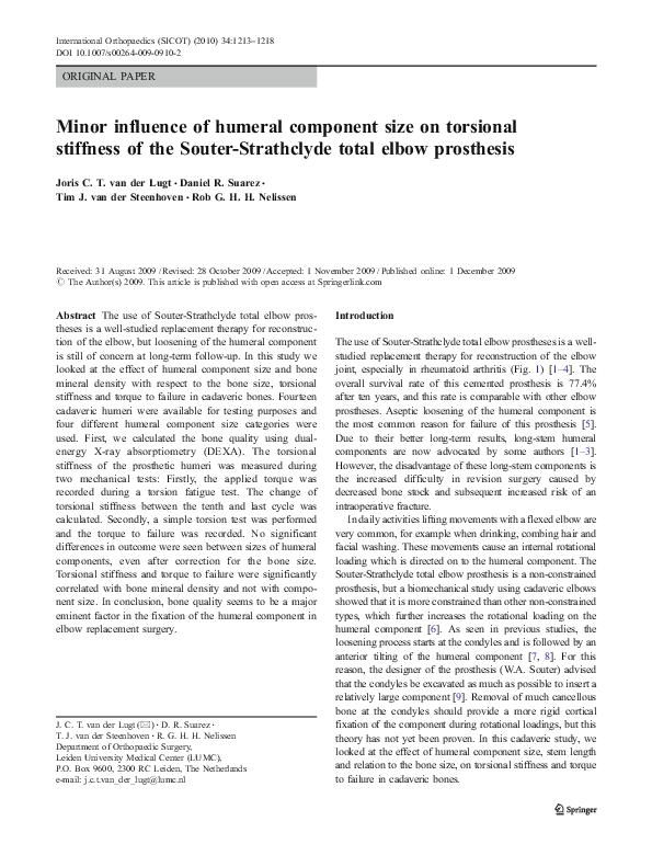 (PDF) Minor influence of humeral component size on torsional stiffness ...