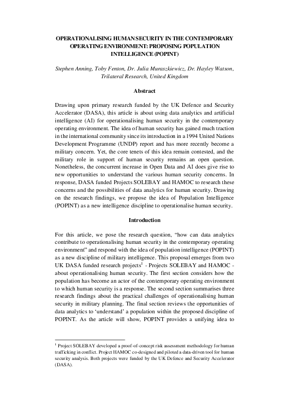 (PDF) Operationalising Human Security in the Contemporary Operating ...