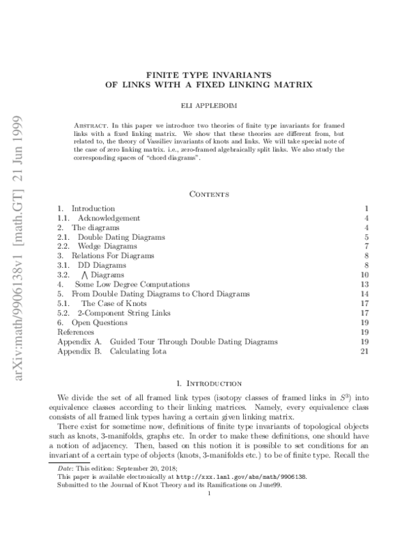 (PDF) Finite Type Invariants of Links with a Fixed Linking Matrix