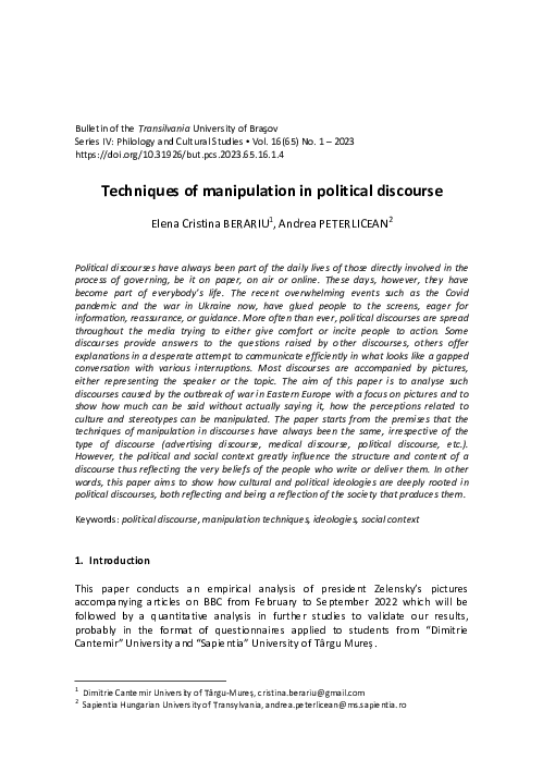 (PDF) Techniques of manipulation in political discourse
