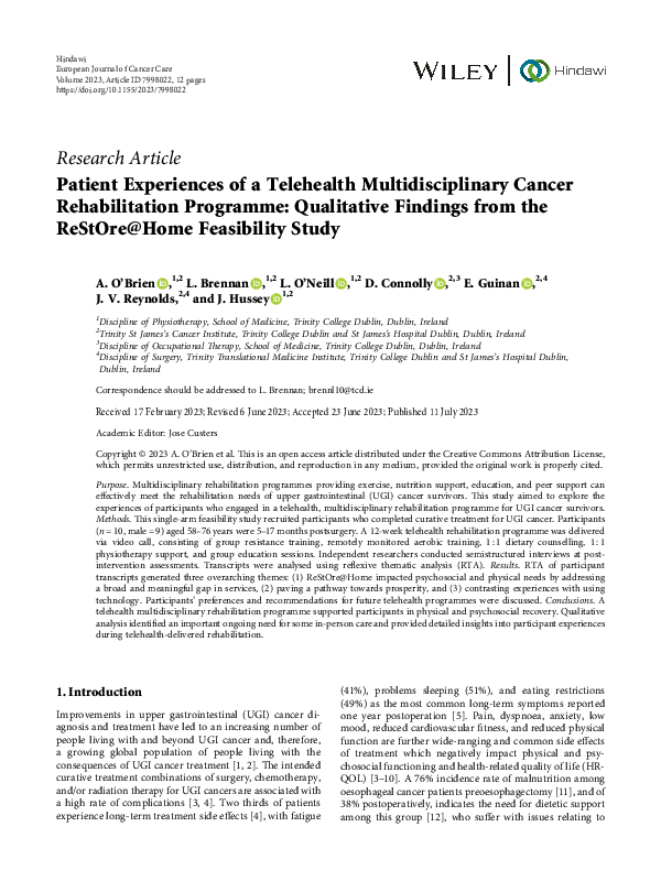 (PDF) Patient Experiences of a Telehealth Multidisciplinary Cancer ...