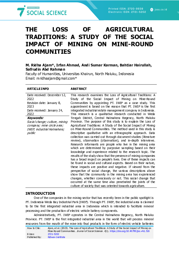 (PDF) The Loss of Agricultural Traditions: A Study of the Social Impact ...