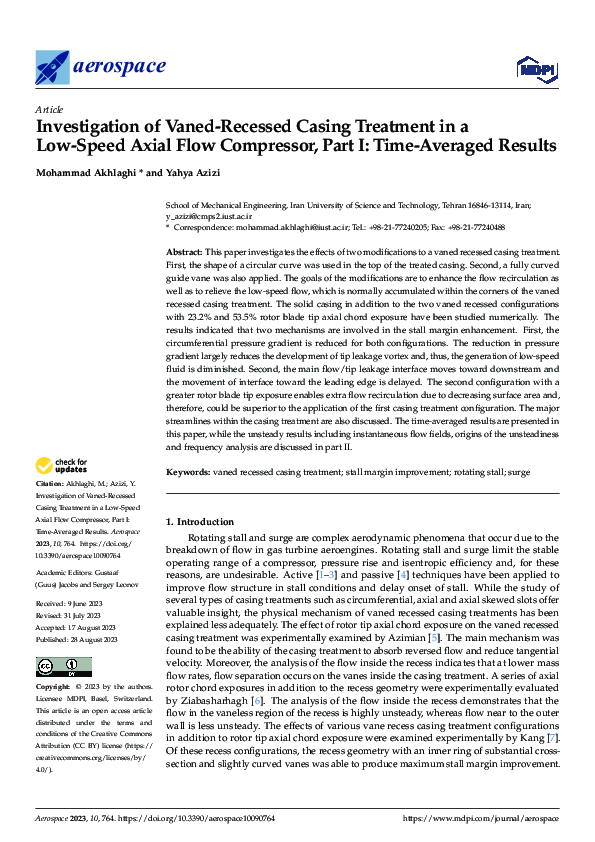 (PDF) Investigation of Vaned-Recessed Casing Treatment in a Low-Speed ...