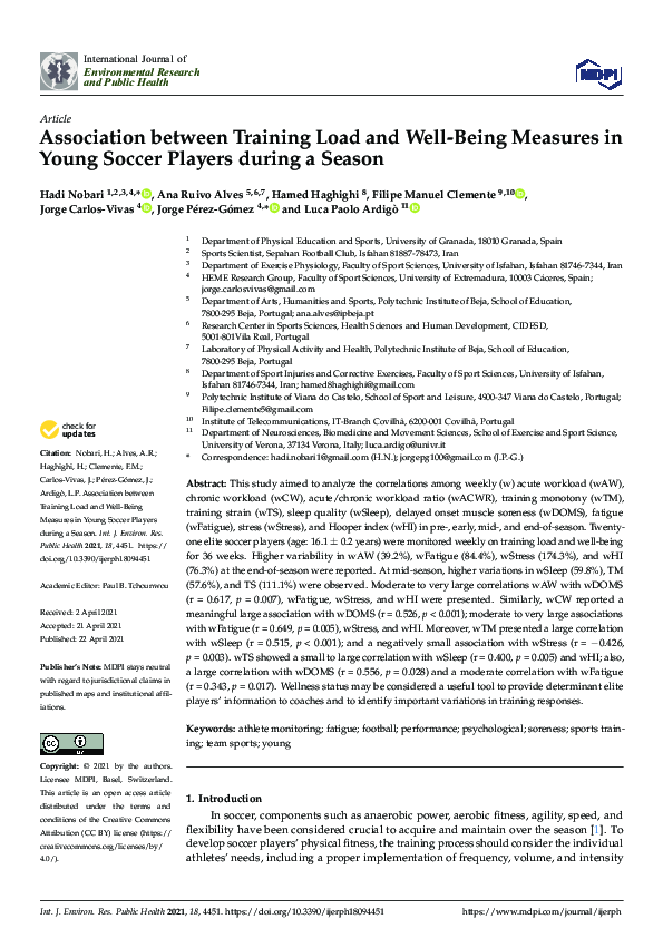 (PDF) Association between Training Load and Well-Being Measures in ...