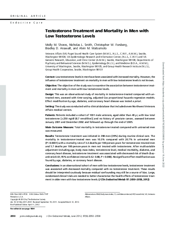 (PDF) Testosterone Treatment and Mortality in Men with Low Testosterone ...