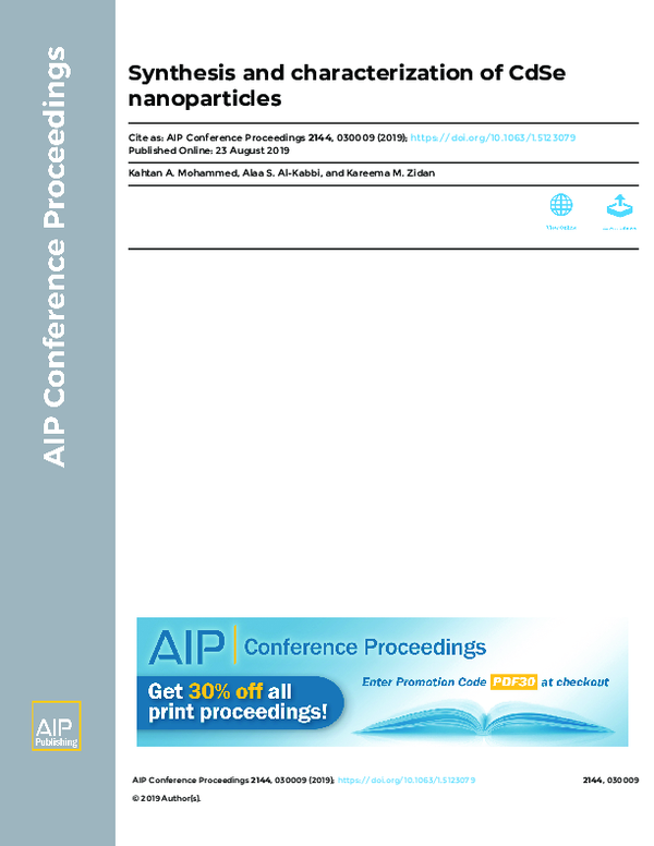 (PDF) Synthesis and Characterization of CdSe Nanoparticles with Cadmium ...