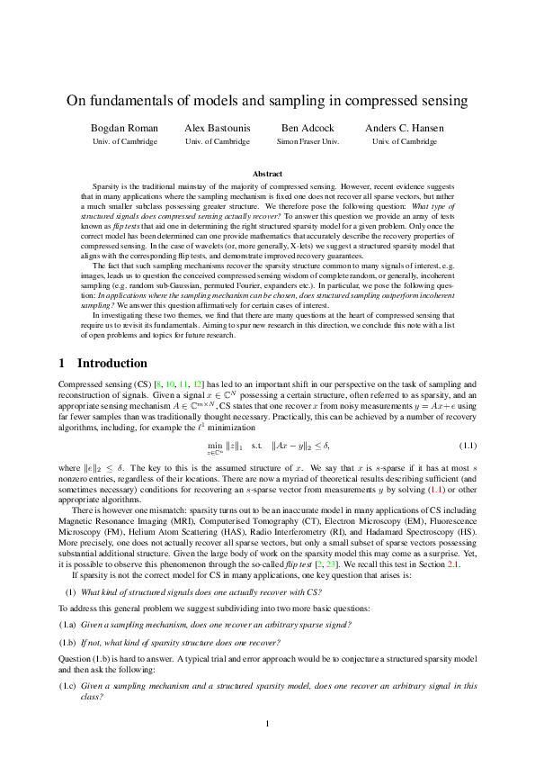 (PDF) On fundamentals of models and sampling in compressed sensing