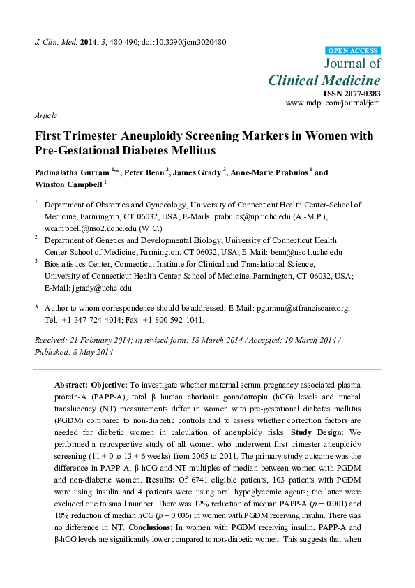 (PDF) Article First Trimester Aneuploidy Screening Markers in Women ...