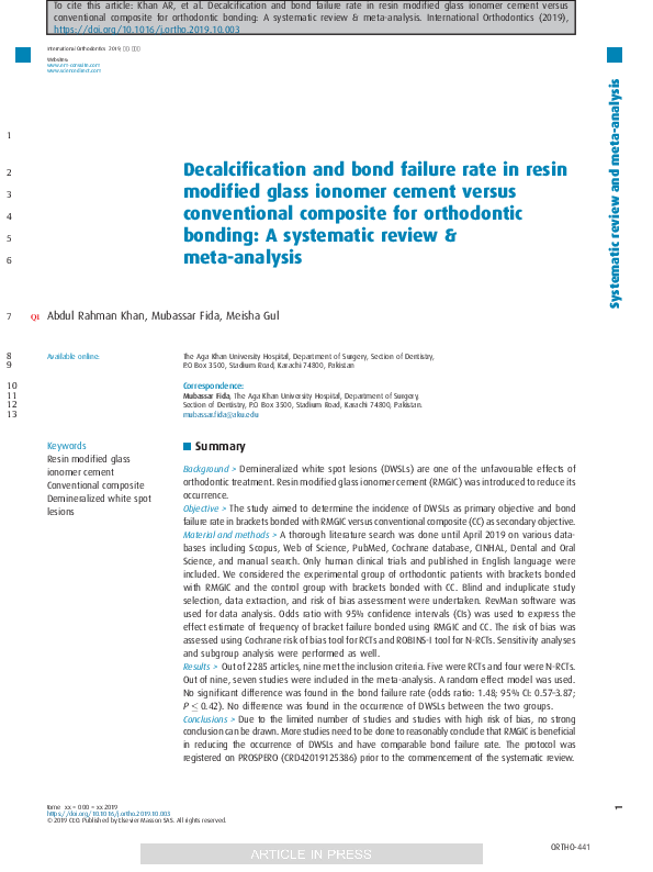 (PDF) Decalcification and bond failure rate in resin modified glass