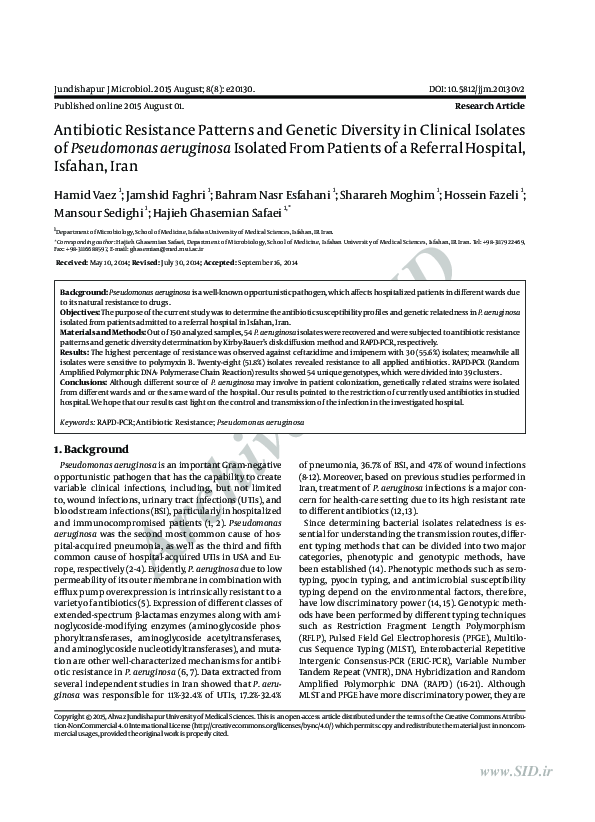 (PDF) Antibiotic Resistance Patterns and Genetic Diversity in Clinical ...