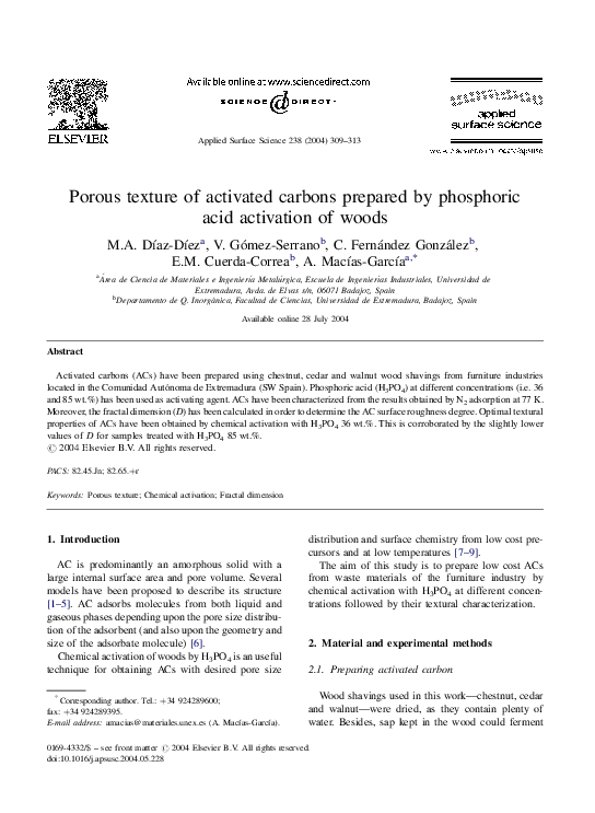 (PDF) Porous texture of activated carbons prepared by phosphoric acid ...