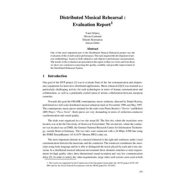 (PDF) Distributed Musical Rehearsal: Evaluation Report