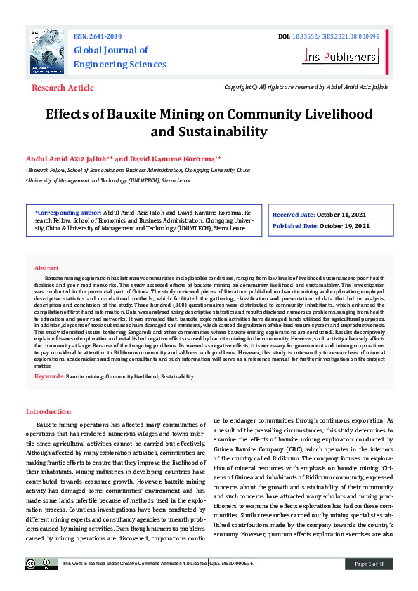 (PDF) Effects of Bauxite Mining on Community Livelihood and Sustainability