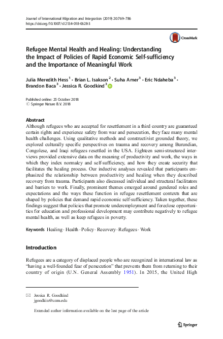 (PDF) Refugee Mental Health and Healing: Understanding the Impact of ...