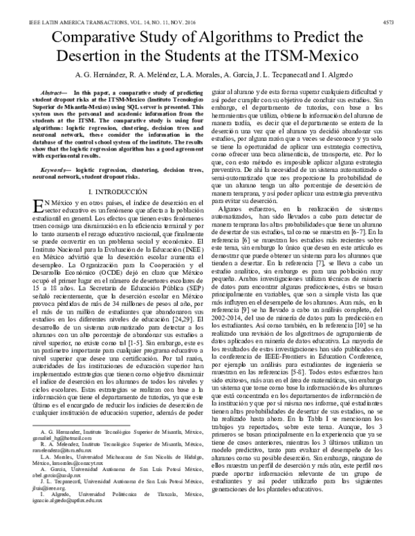 (PDF) Comparative Study of Algorithms to Predict the Desertion in the ...