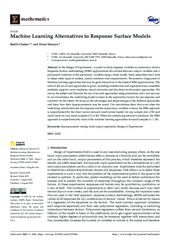 (PDF) Machine Learning Alternatives to Response Surface Models