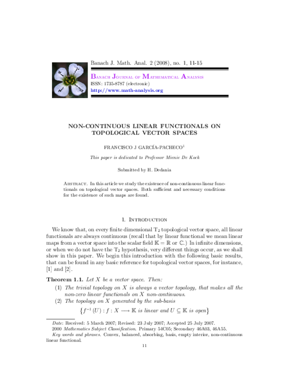 (PDF) Non-continuous linear functionals on topological vector spaces