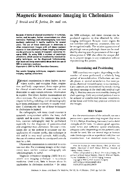 (PDF) Magnetic resonance imaging in chelonians | Jens Straub - Academia.edu