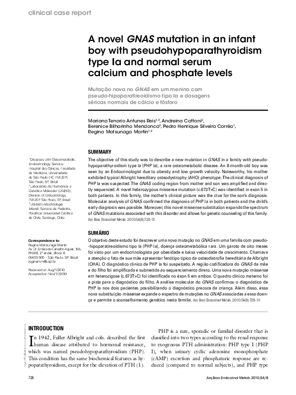 (PDF) A novel GNAS mutation in an infant boy with ...
