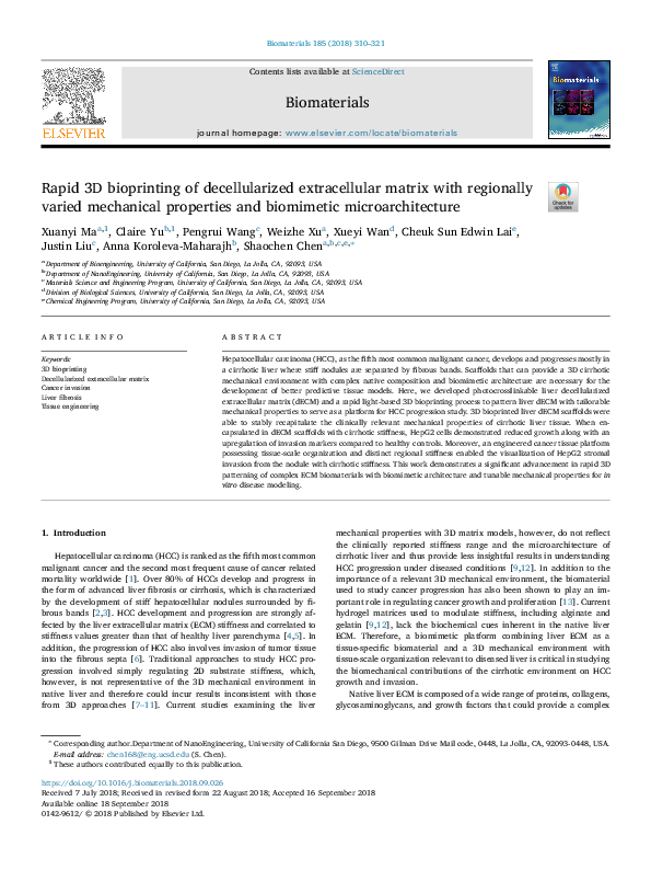 (PDF) Rapid 3D bioprinting of decellularized extracellular matrix with ...