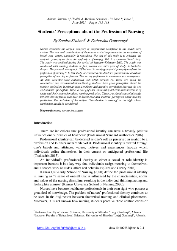 (PDF) Students’ Perceptions about the Profession of Nursing