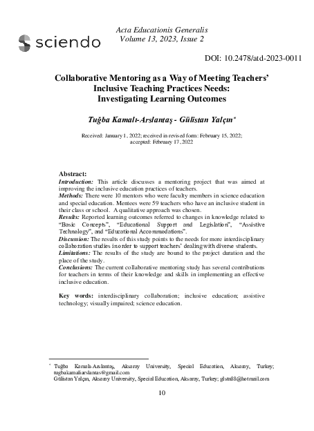 (PDF) Collaborative Mentoring as a Way of Meeting Teachers’ Inclusive ...