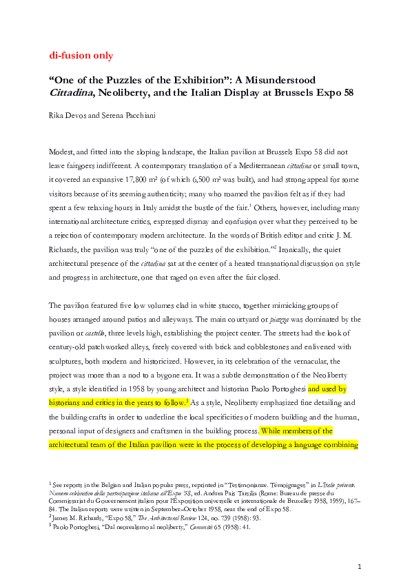 (PDF) “One of the Puzzles of the Exhibition”: A Misunderstood Cittadina ...
