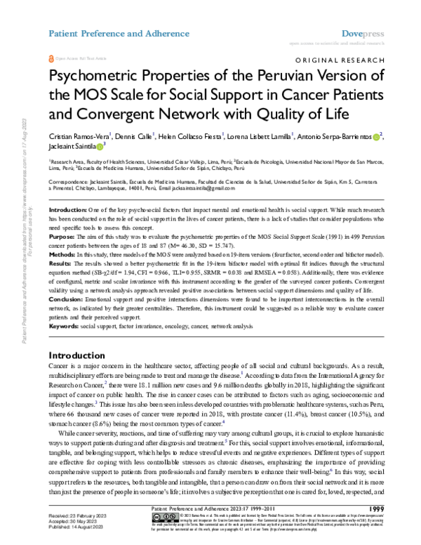 (PDF) Psychometric Properties of the Peruvian Version of the MOS Scale ...
