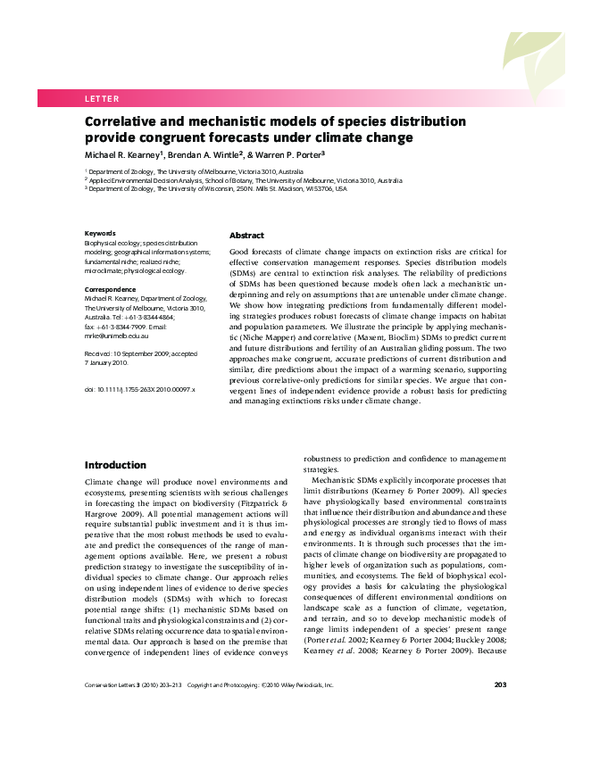 (PDF) Correlative and mechanistic models of species distribution ...