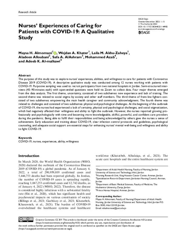 (PDF) Nurses’ Experiences of Caring for Patients with COVID-19: A ...