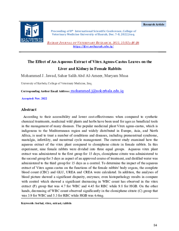 (PDF) The Effect of An Aqueous Extract of Vitex Agnus-Castus Leaves on ...