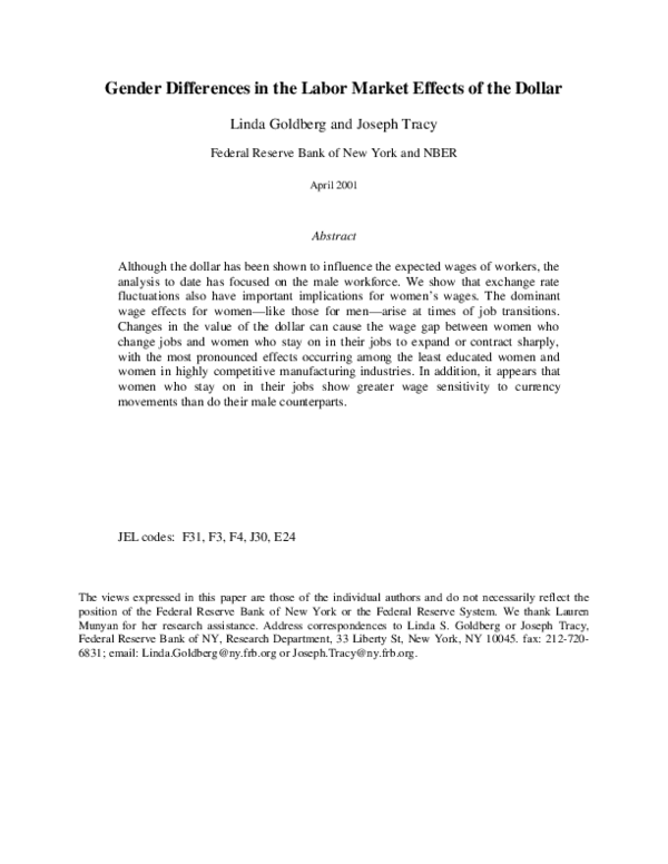 (PDF) Gender Differences in the Labor Market Effects of the Dollar
