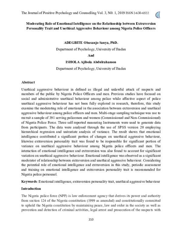 (PDF) Moderating Role of Emotional Intelligence on the Relationship ...