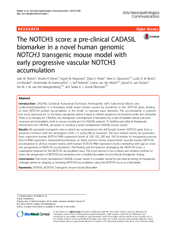 (PDF) The NOTCH3 score: a pre-clinical CADASIL biomarker in a novel ...