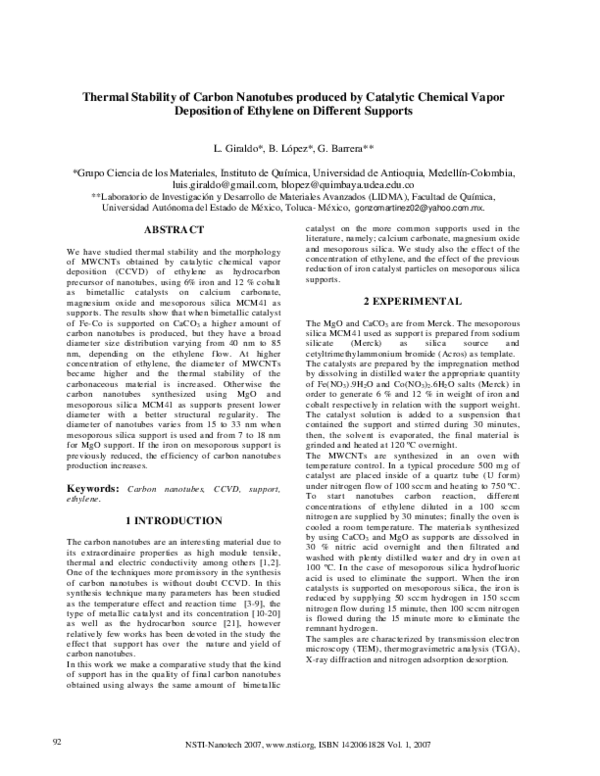 (PDF) Thermal Stability of Carbon Nanotubes produced by CCVD of ...