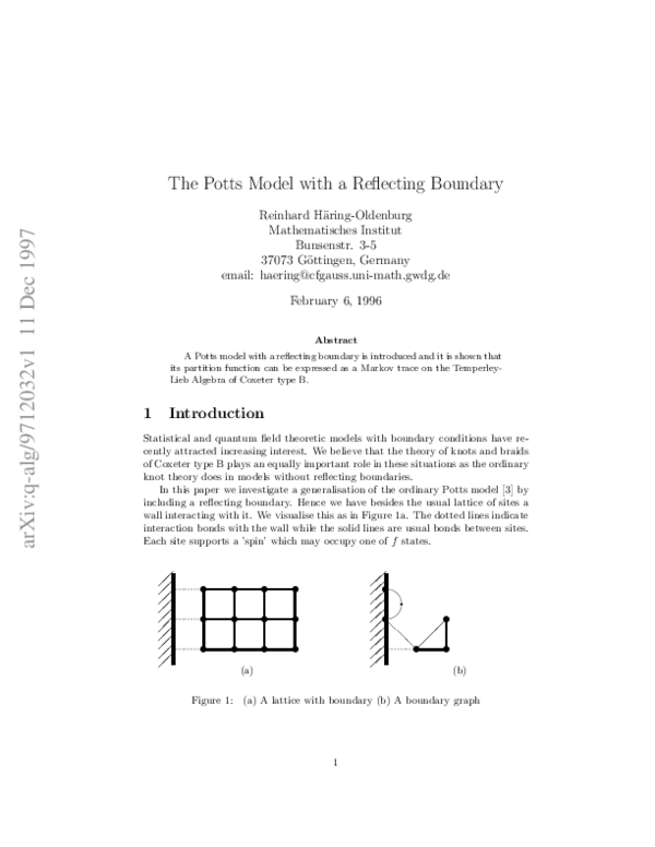 (PDF) The Potts Model with a Reflecting Boundary
