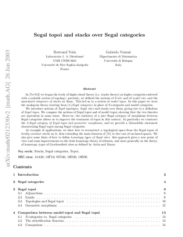 (PDF) Segal topoi and stacks over Segal categories