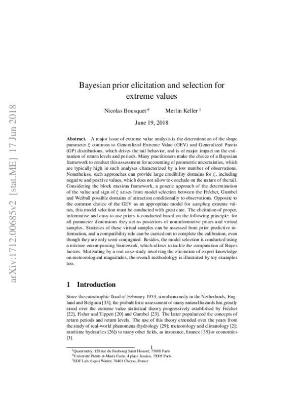 (PDF) Bayesian prior elicitation and selection for extreme values