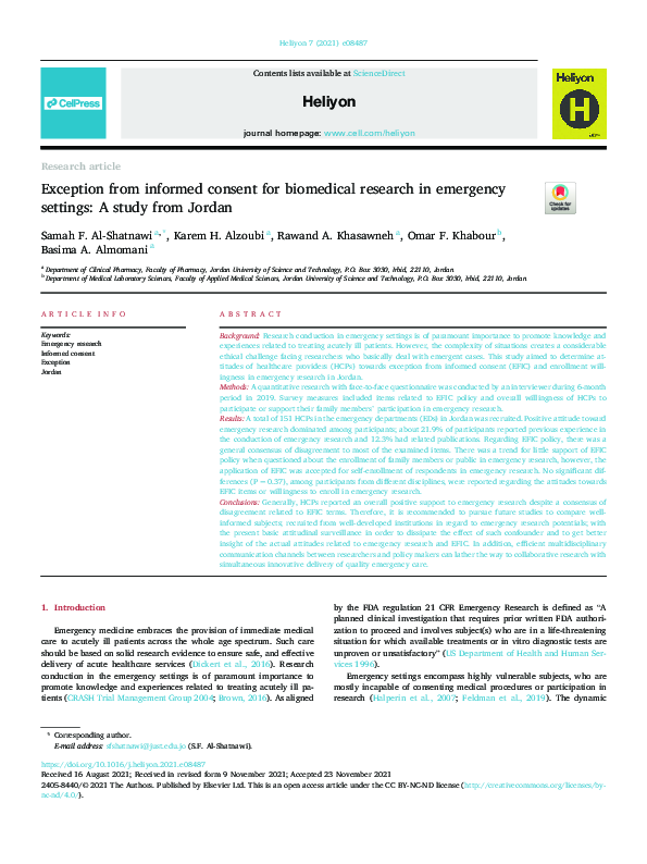 (PDF) Exception from informed consent for biomedical research in ...