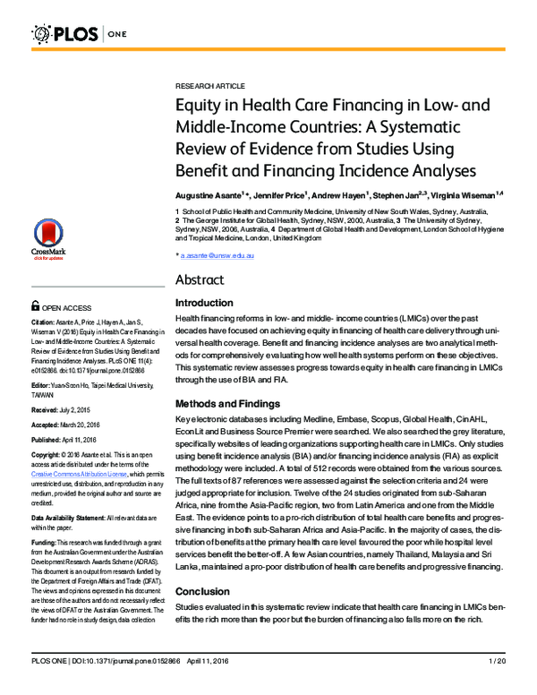 (PDF) Equity in Health Care Financing in Low- and Middle-Income ...