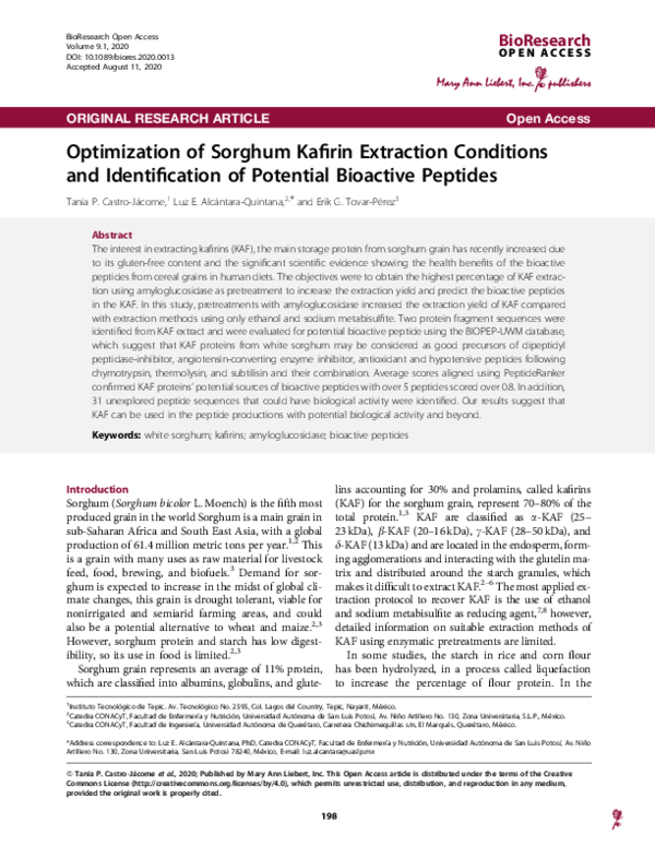 (PDF) Optimization of Sorghum Kafirin Extraction Conditions and ...